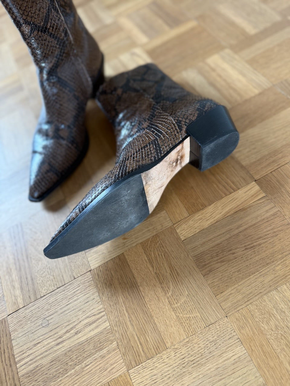 Aeyde brown snakeskin embossed leather western ankle boots Palace of Nowhere