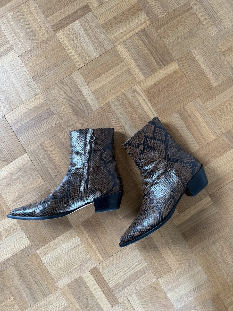 Aeyde brown snakeskin embossed leather western ankle boots Palace of Nowhere