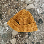 Alexa Chung chunky ribbed mustard merino wool knitted beanie 