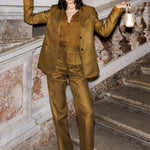 Alexa Chung in Max Mara Guglia khaki green linen blazer for Palace of Nowhere