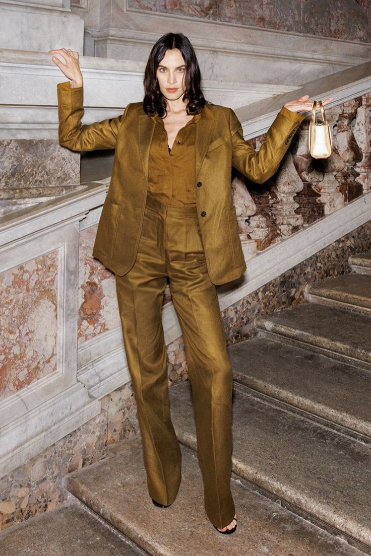 Alexa Chung in Max Mara Guglia khaki green linen blazer for Palace of Nowhere