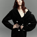 Alexa Chung x Madewell long black corduroy double breasted coat
