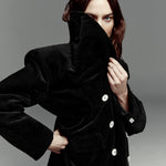 Alexa Chung x Madewell long black corduroy double breasted coat