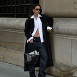 Alexa Chung x Madewell long black corduroy double breasted coat