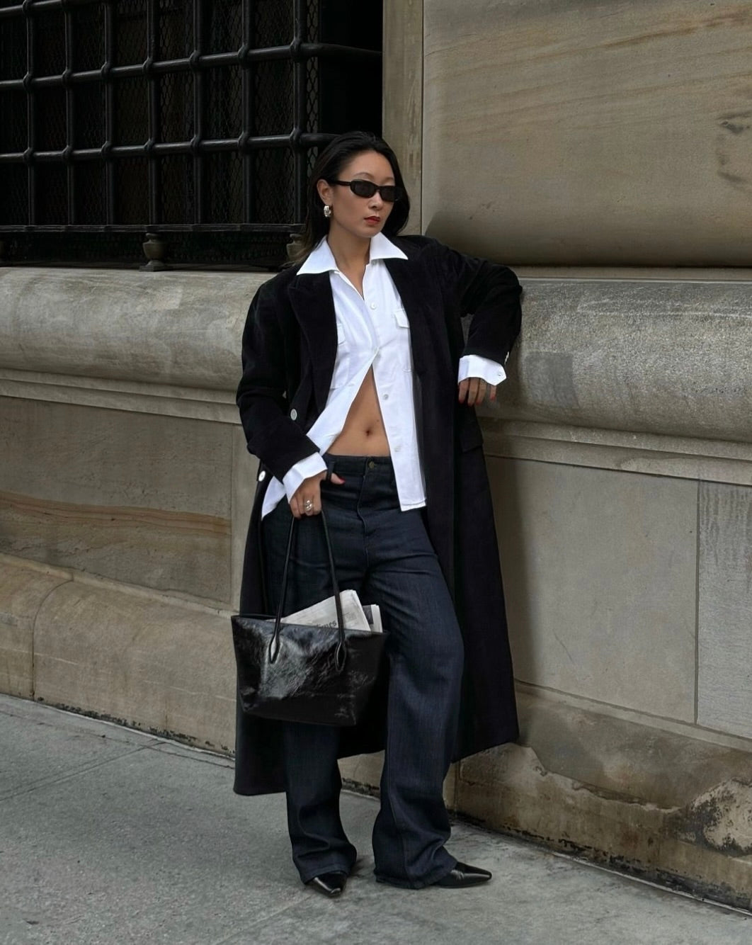 Alexa Chung x Madewell long black corduroy double breasted coat