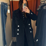 Alexa Chung x Madewell long black corduroy double breasted coat