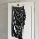 All Saints 'Carla' ruched silver midi skirt Palace of Nowhere