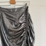 All Saints 'Carla' ruched silver midi skirt Palace of Nowhere
