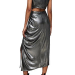 All Saints 'Carla' ruched silver midi skirt Palace of Nowhere