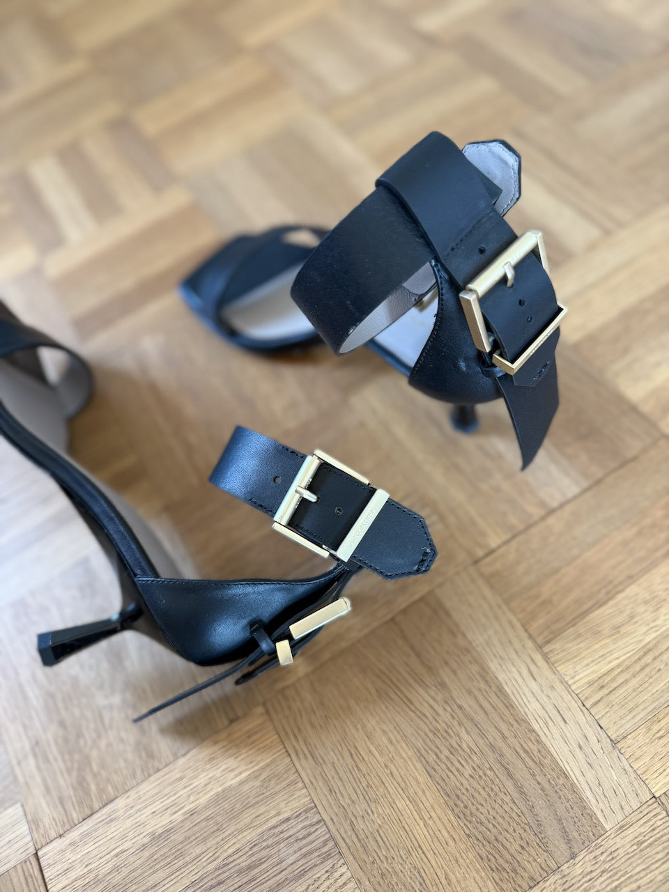 All Saints black leather 'noir low sandal' heels Palace of Nowhere