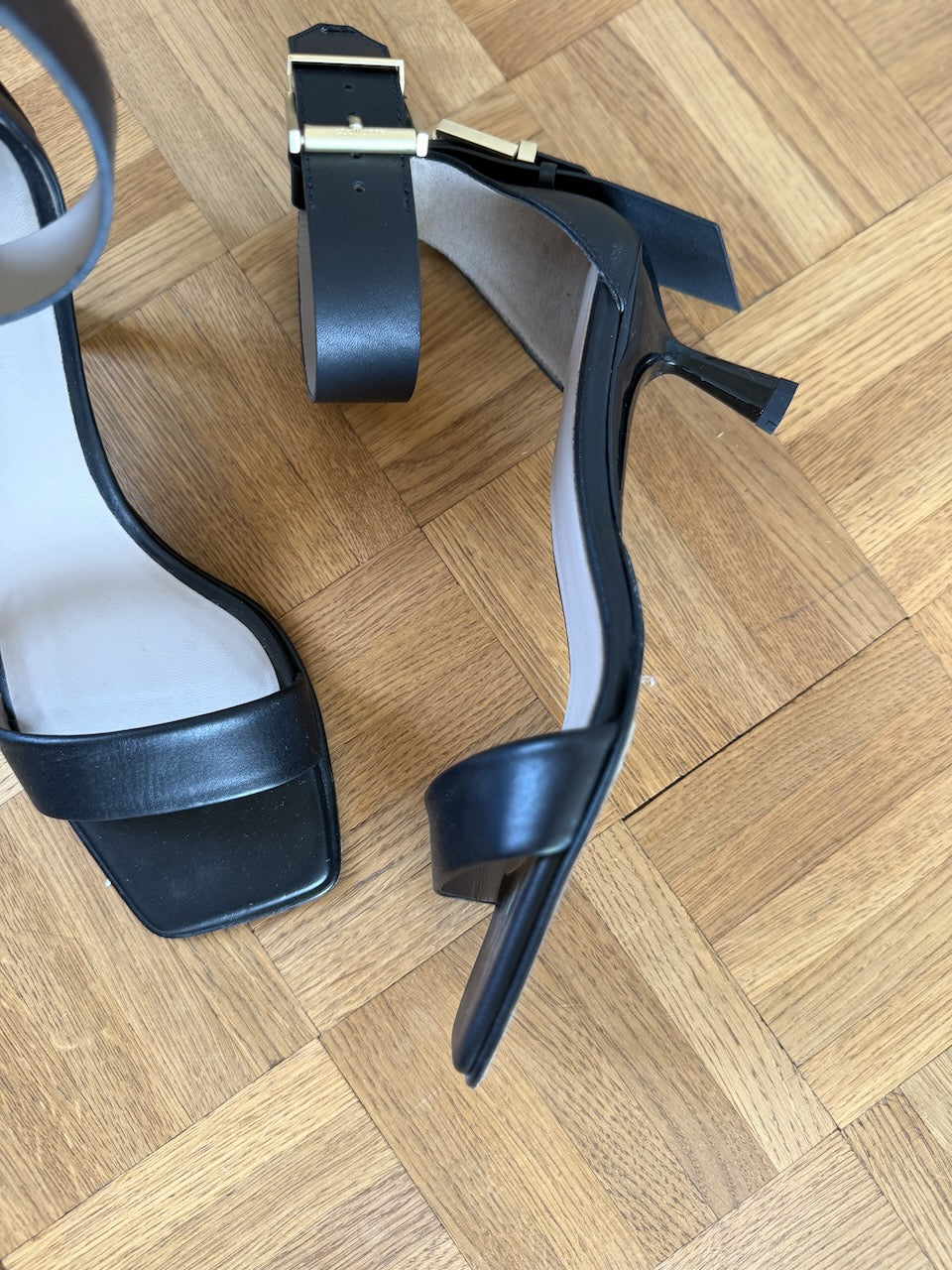All Saints black leather 'noir low sandal' heels Palace of Nowhere