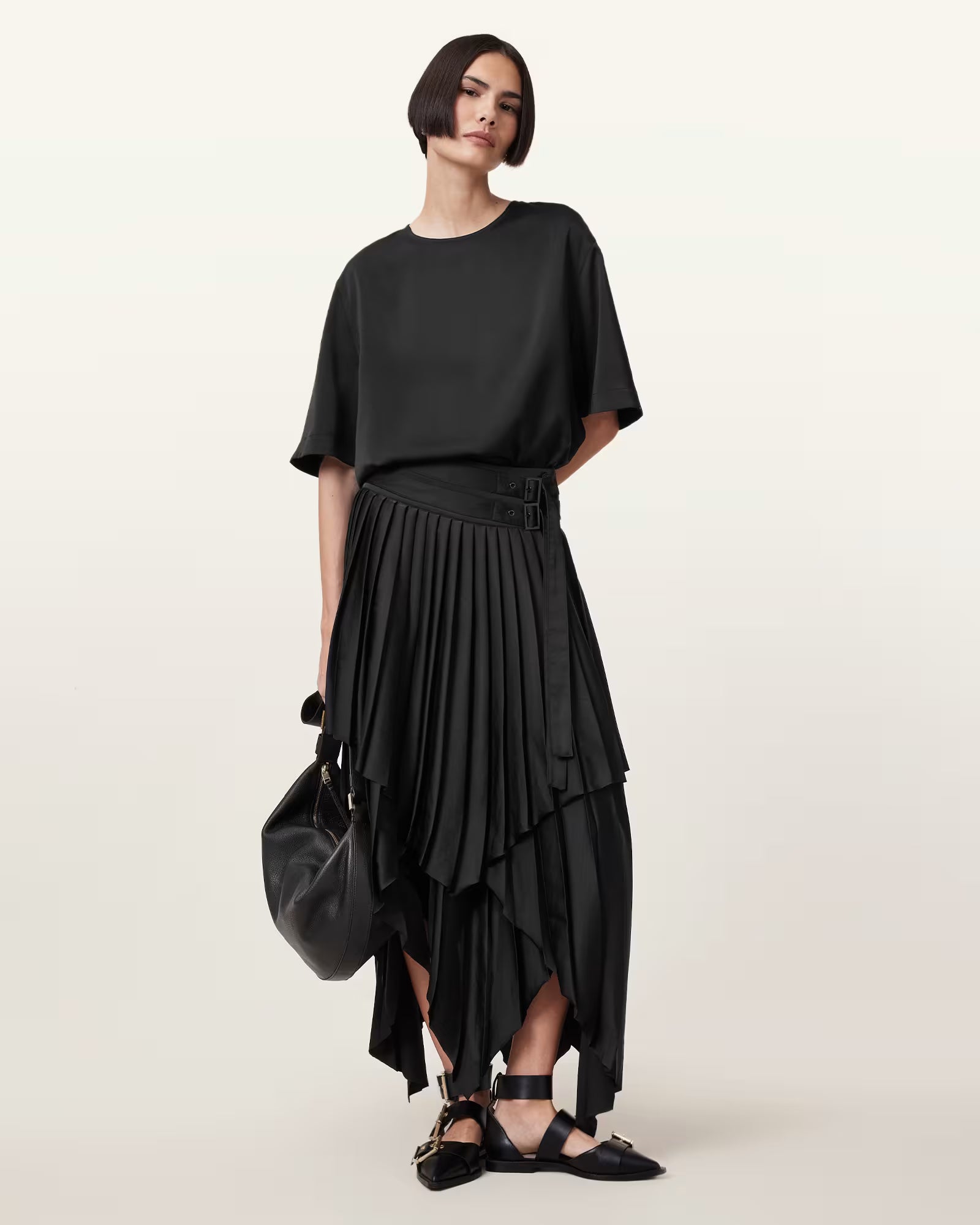 All Saints black pleated 'Kat' midi skirt Palace of Nowhere
