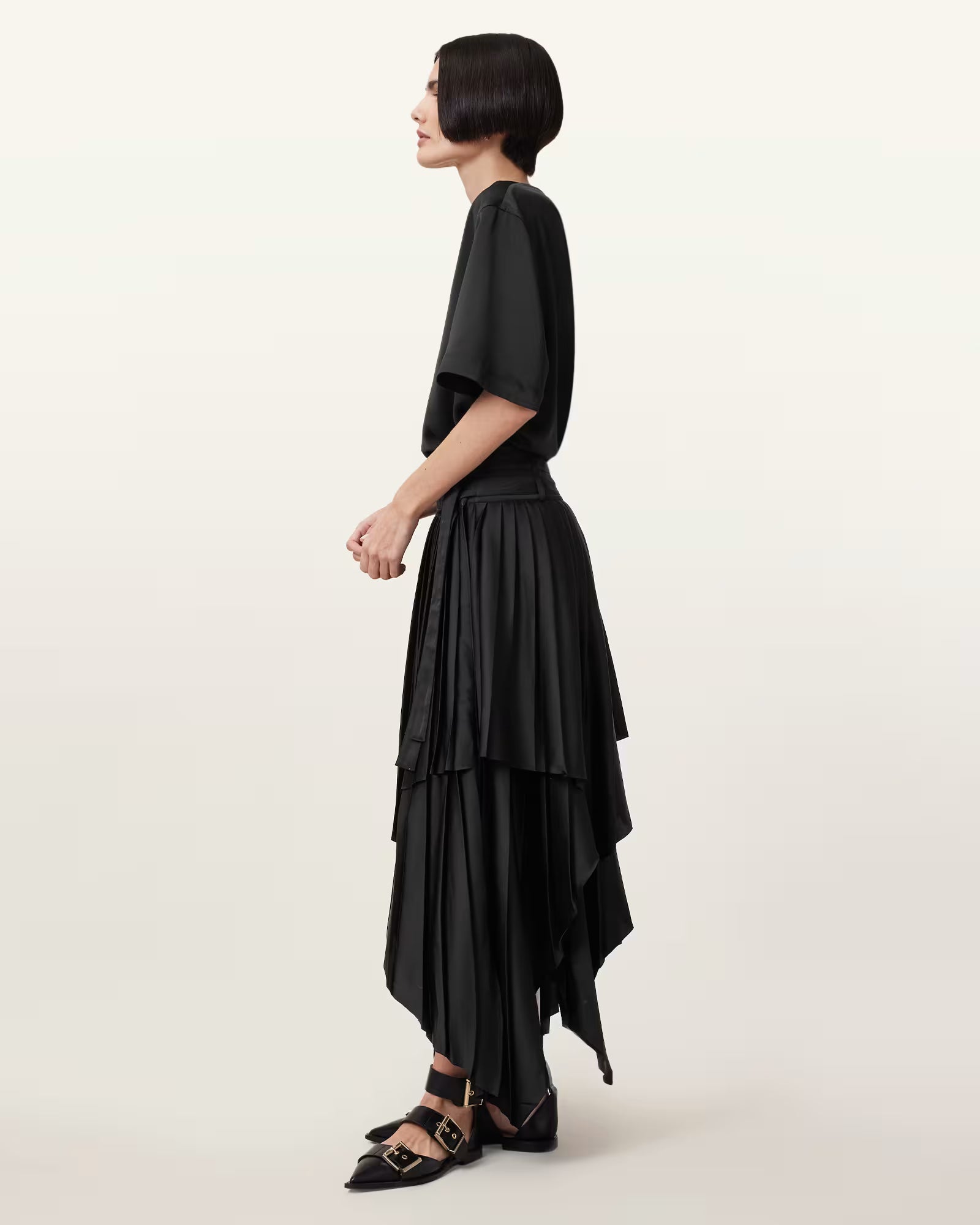 All Saints black pleated 'Kat' midi skirt Palace of Nowhere