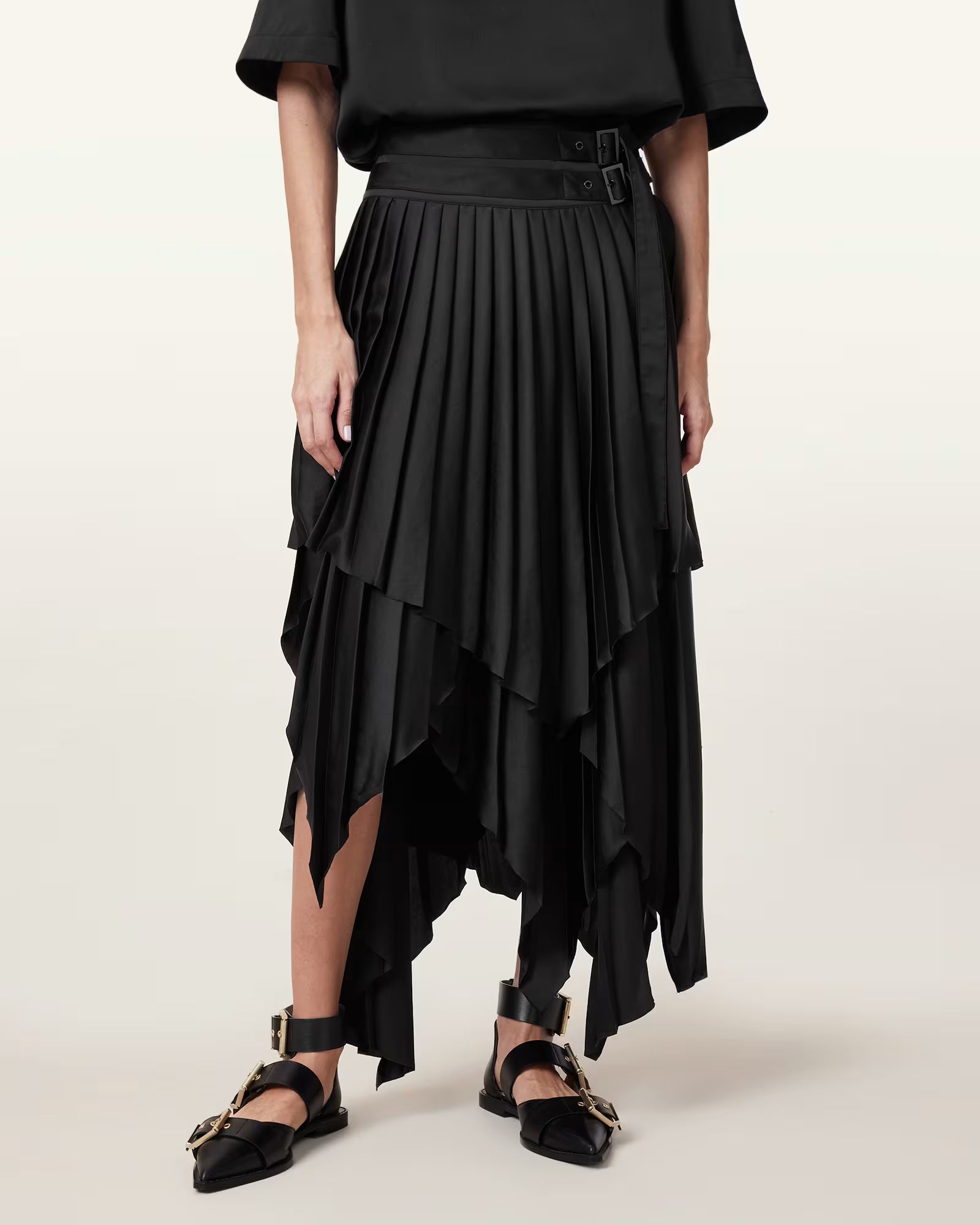 All Saints black pleated 'Kat' midi skirt Palace of Nowhere