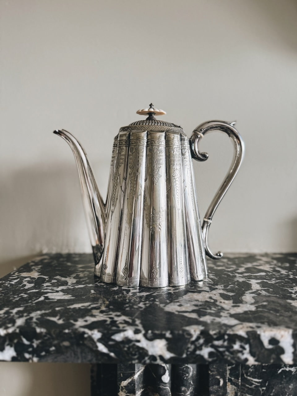 Antique 19th century silver plated scalloped coffee pot Palace of Nowhere
