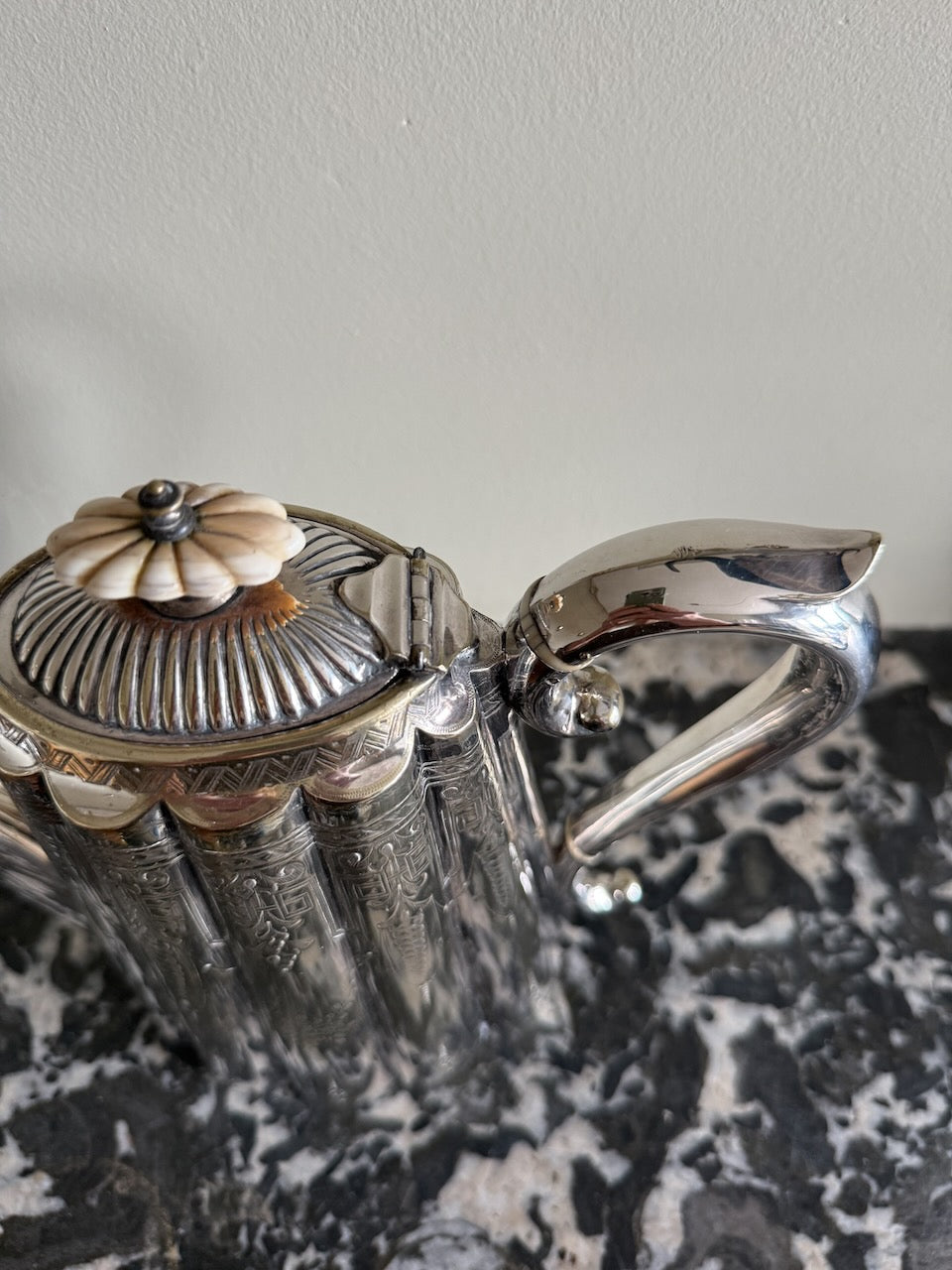 Antique 19th century silver plated scalloped coffee pot Palace of Nowhere