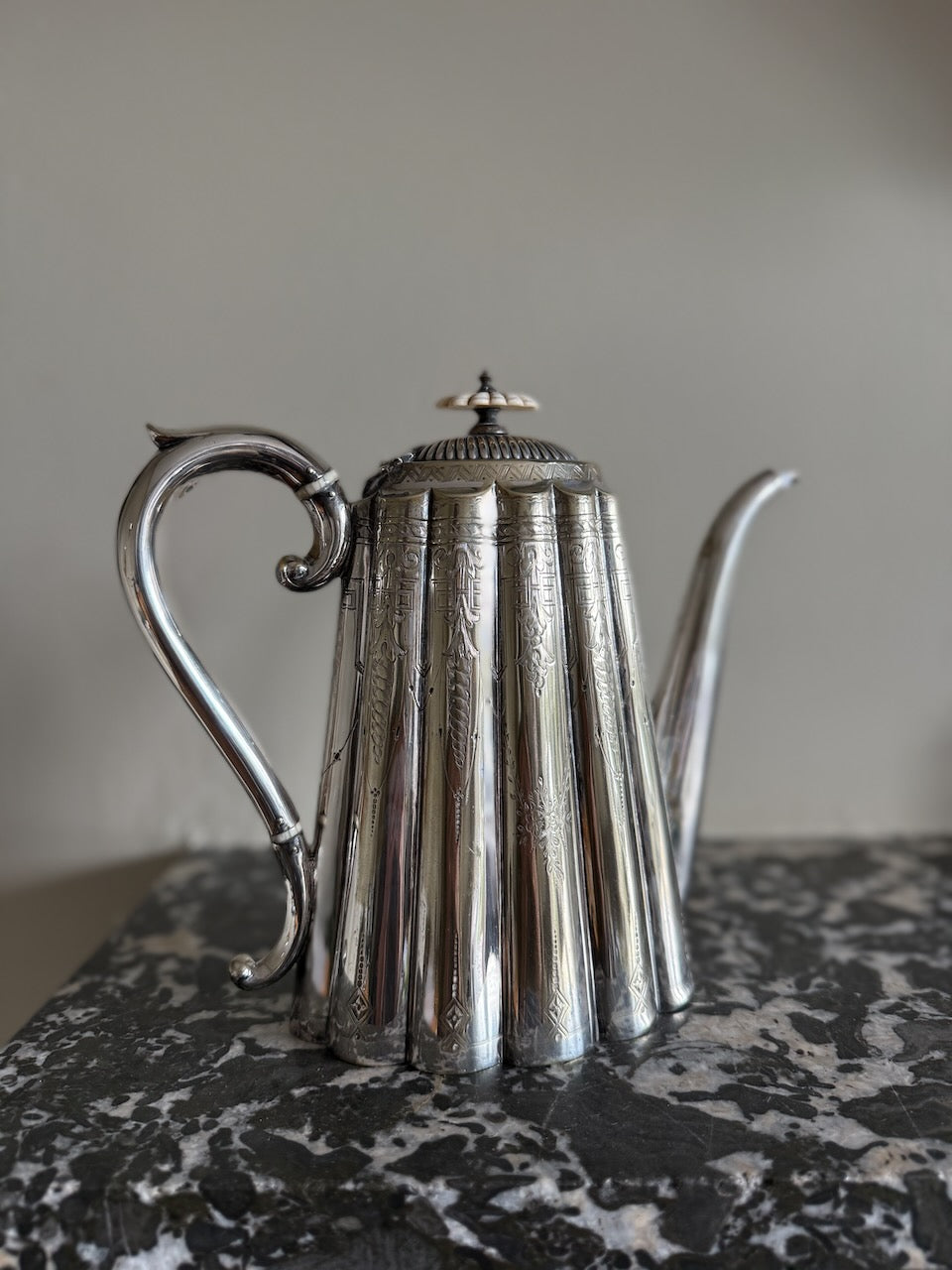 Antique 19th century silver plated scalloped coffee pot Palace of Nowhere