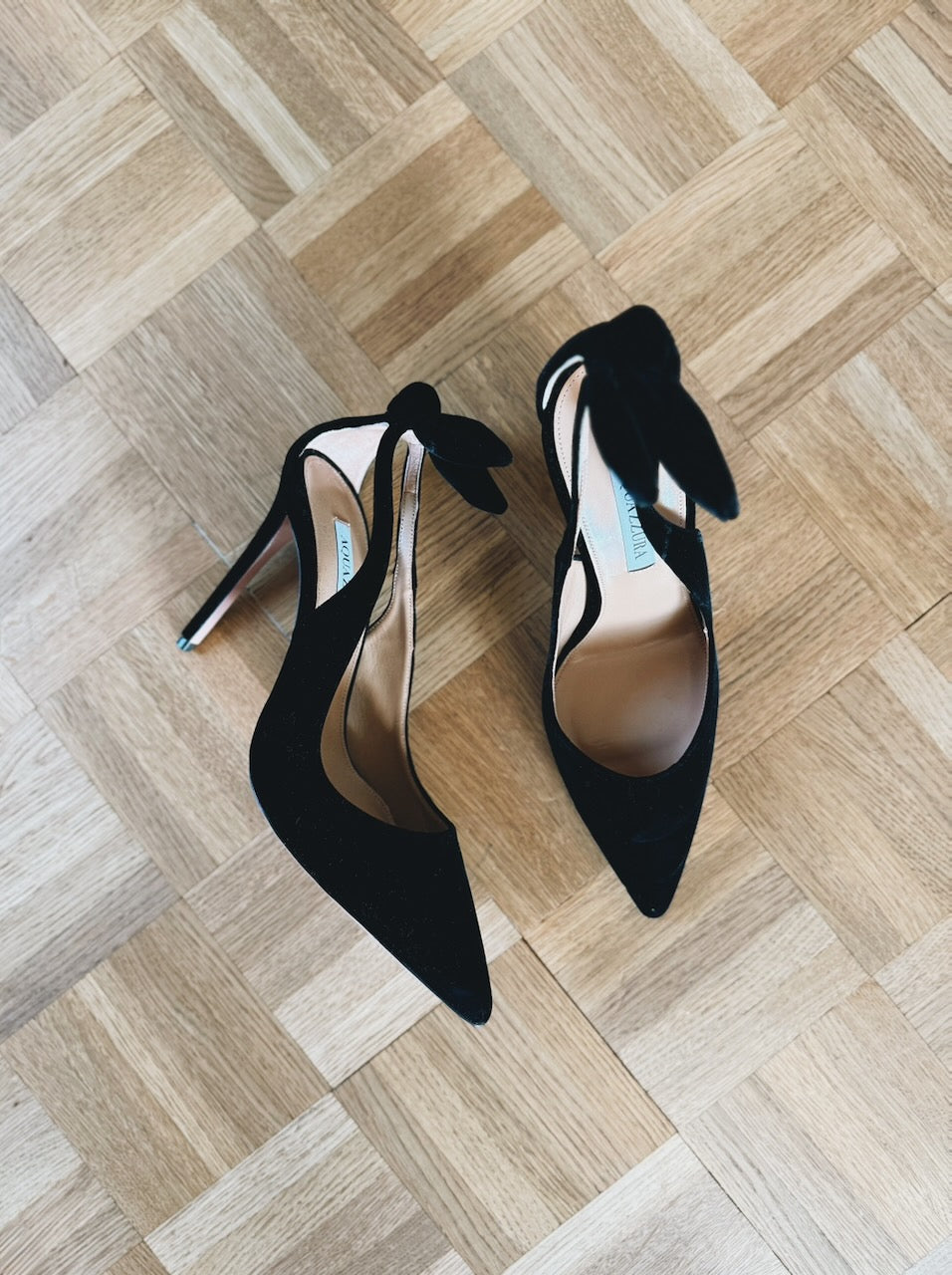 Aquazzura black suede bow tie heels Palace of Nowhere