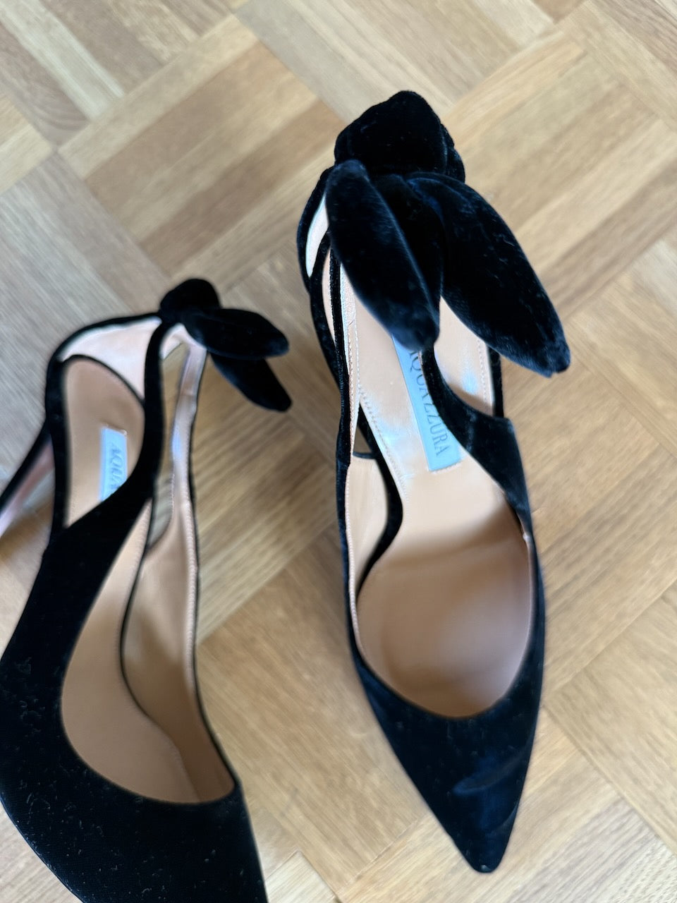 Aquazzura black suede bow tie heels Palace of Nowhere