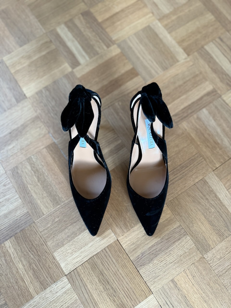 Aquazzura black suede bow tie heels Palace of Nowhere