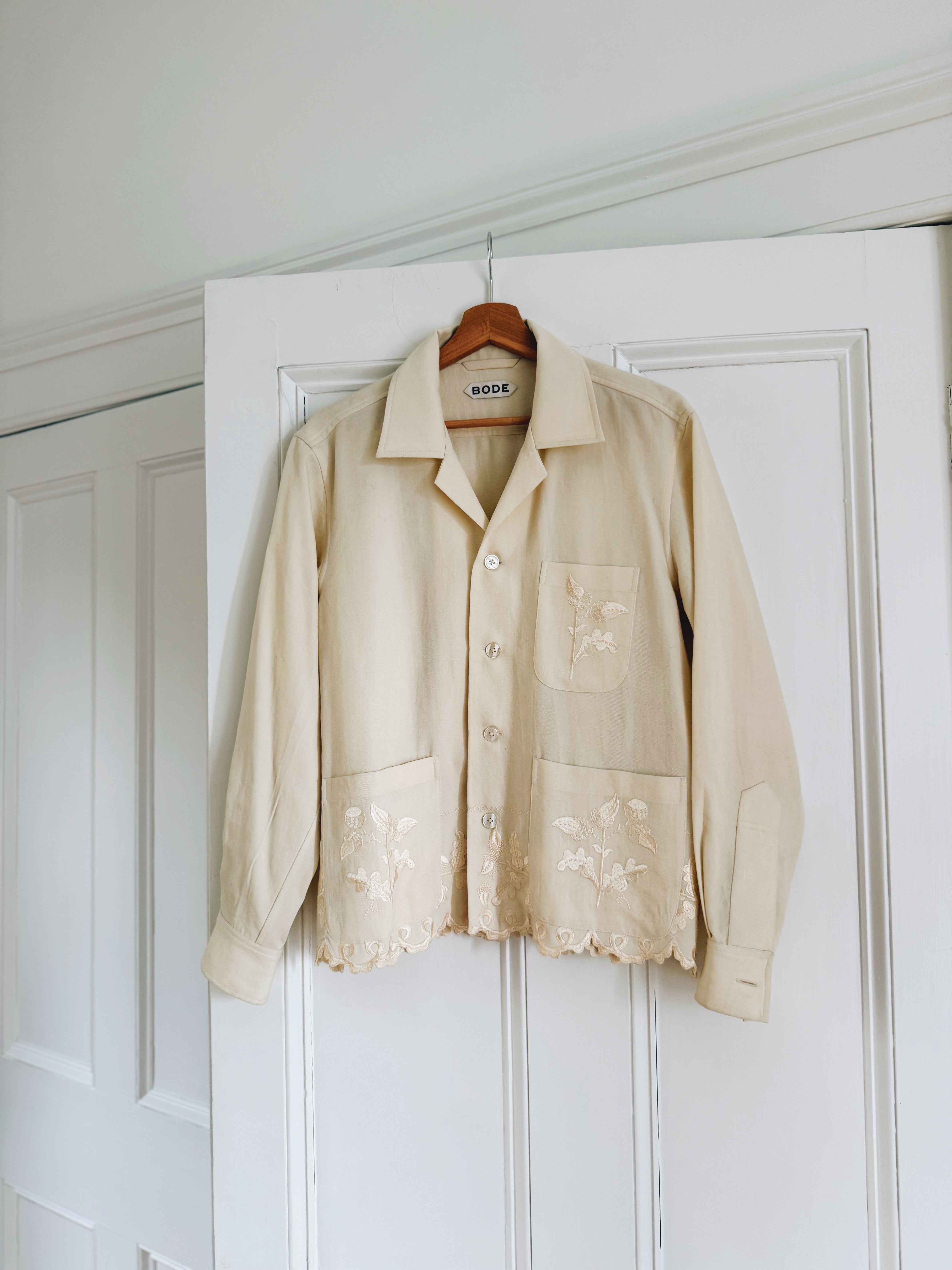 Bode ecru scalloped acorn shirt/ light jacket at Palace of Nowhere