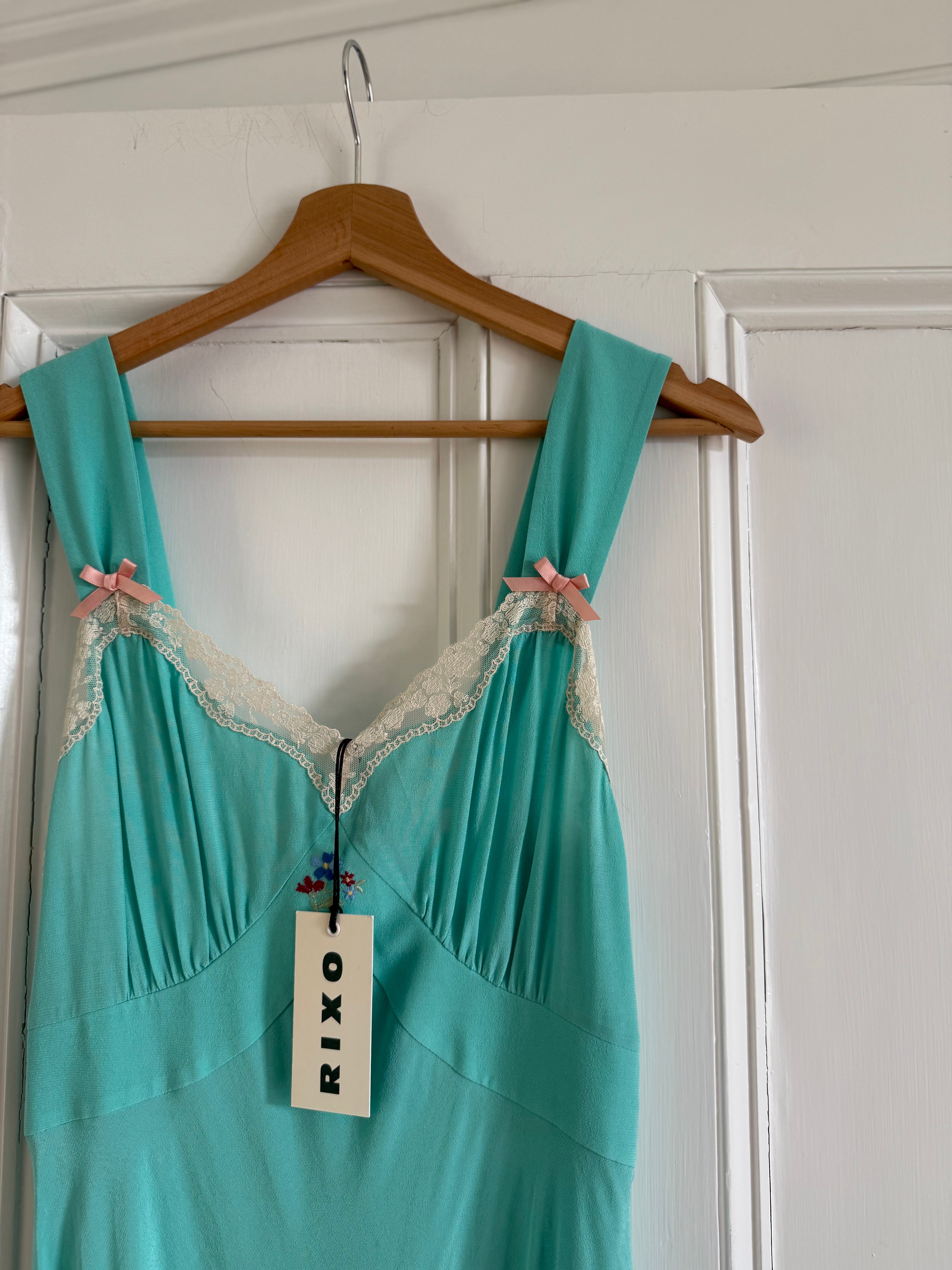 Rixo 'Lucie' lace-trimmed embroidered crepe de chine midi dress