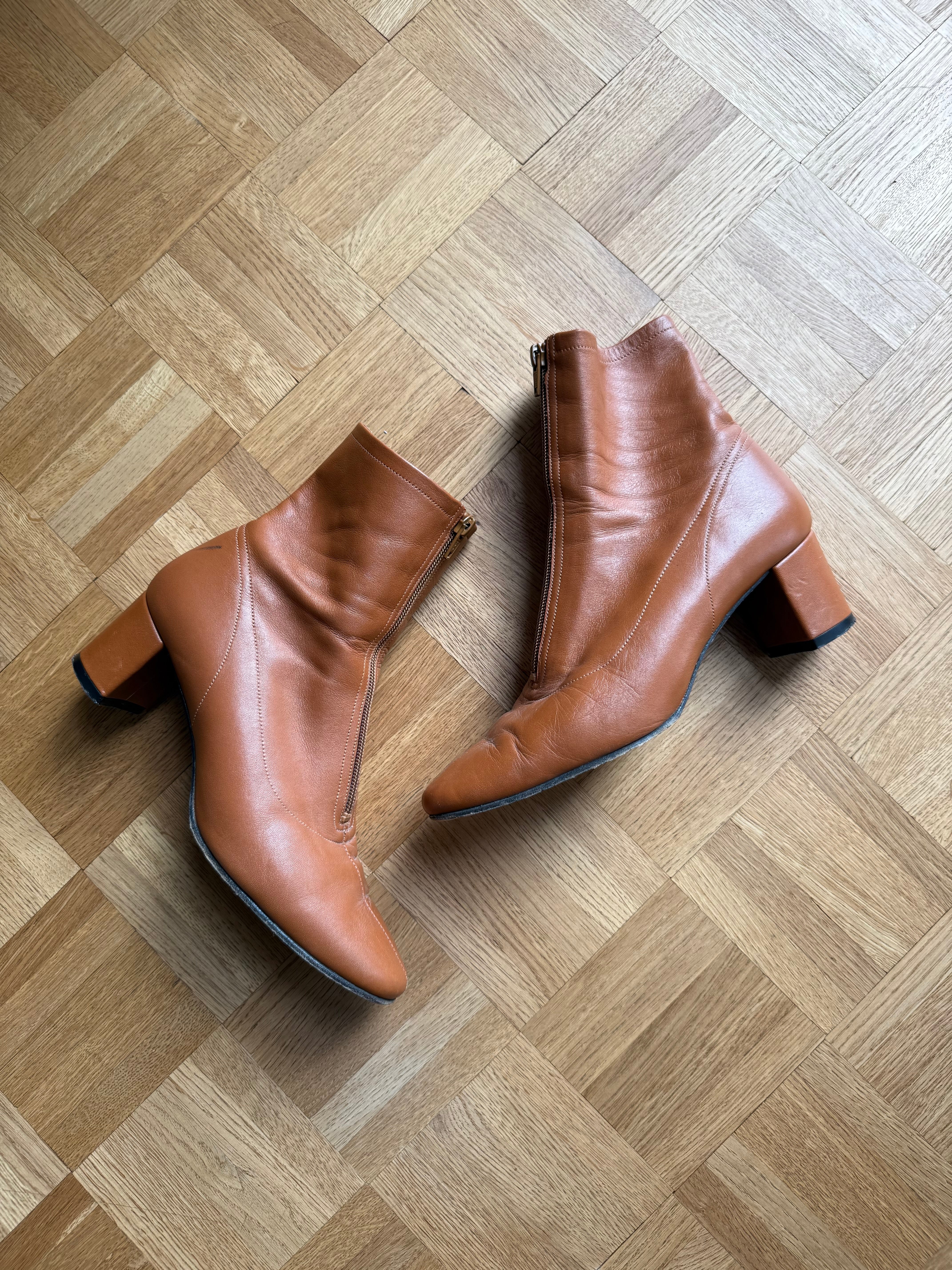 By Far Neva caramel leather ankle boots at Palace of Nowhere