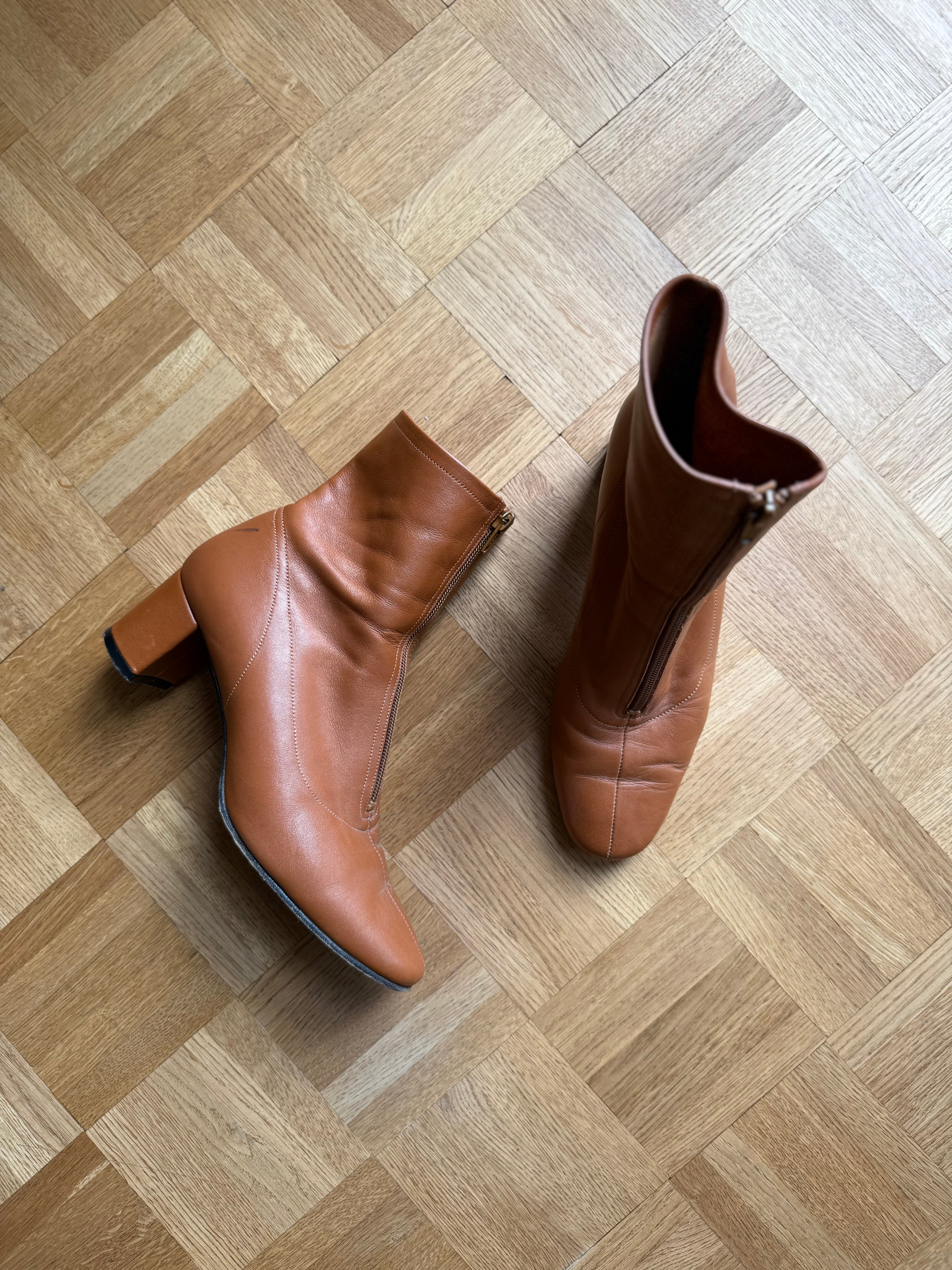 By Far Neva caramel leather ankle boots at Palace of Nowhere