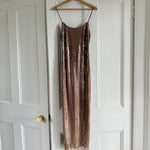 Camille Rowe x Reformation Bevelyn rose gold sequin dress Palace of Nowhere
