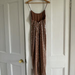 Camille Rowe x Reformation Bevelyn rose gold sequin dress Palace of Nowhere