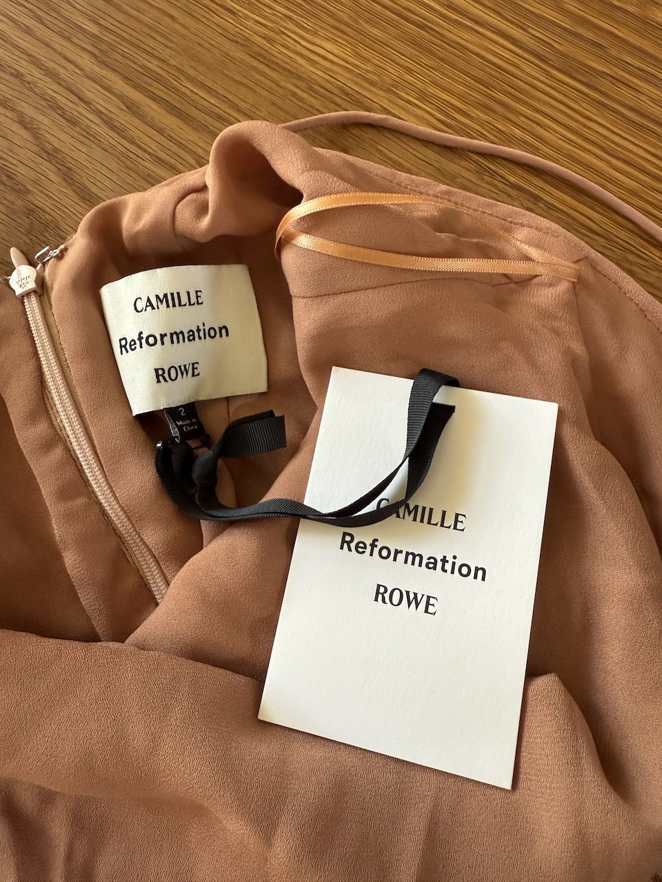 Camille Rowe x Reformation Bevelyn rose gold sequin dress Palace of Nowhere