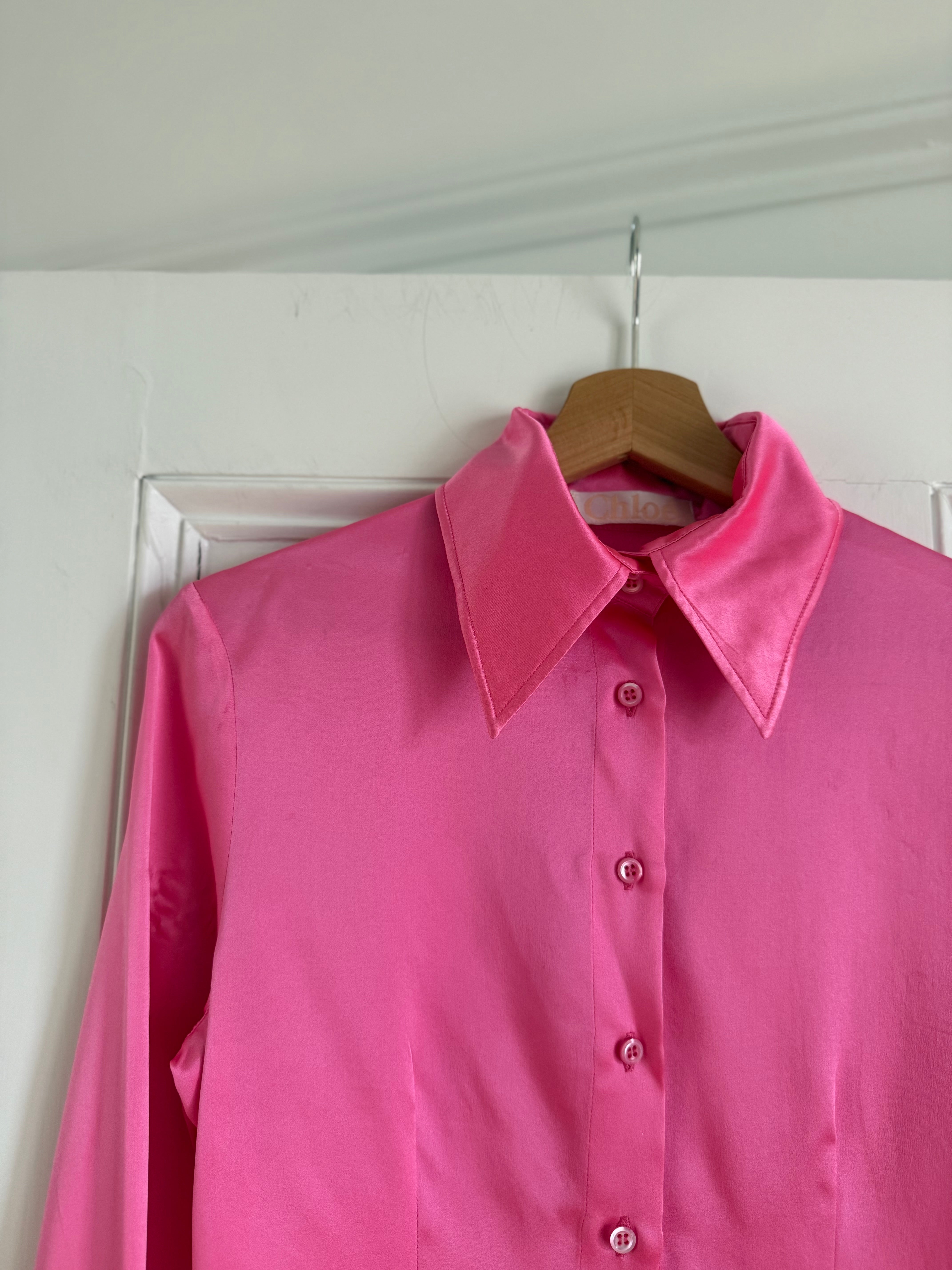 Chloe bubblegum pink silk satin shirt