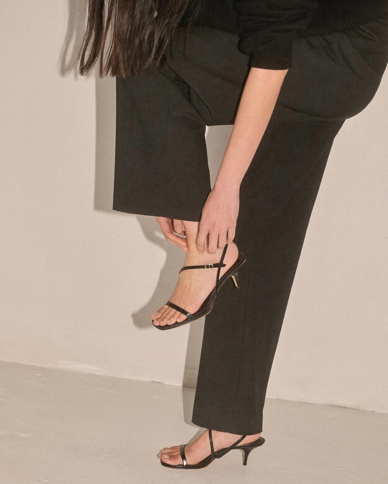 Emme Parsons 'Hugo' black embossed leather low heel sandals Palace of Nowhere