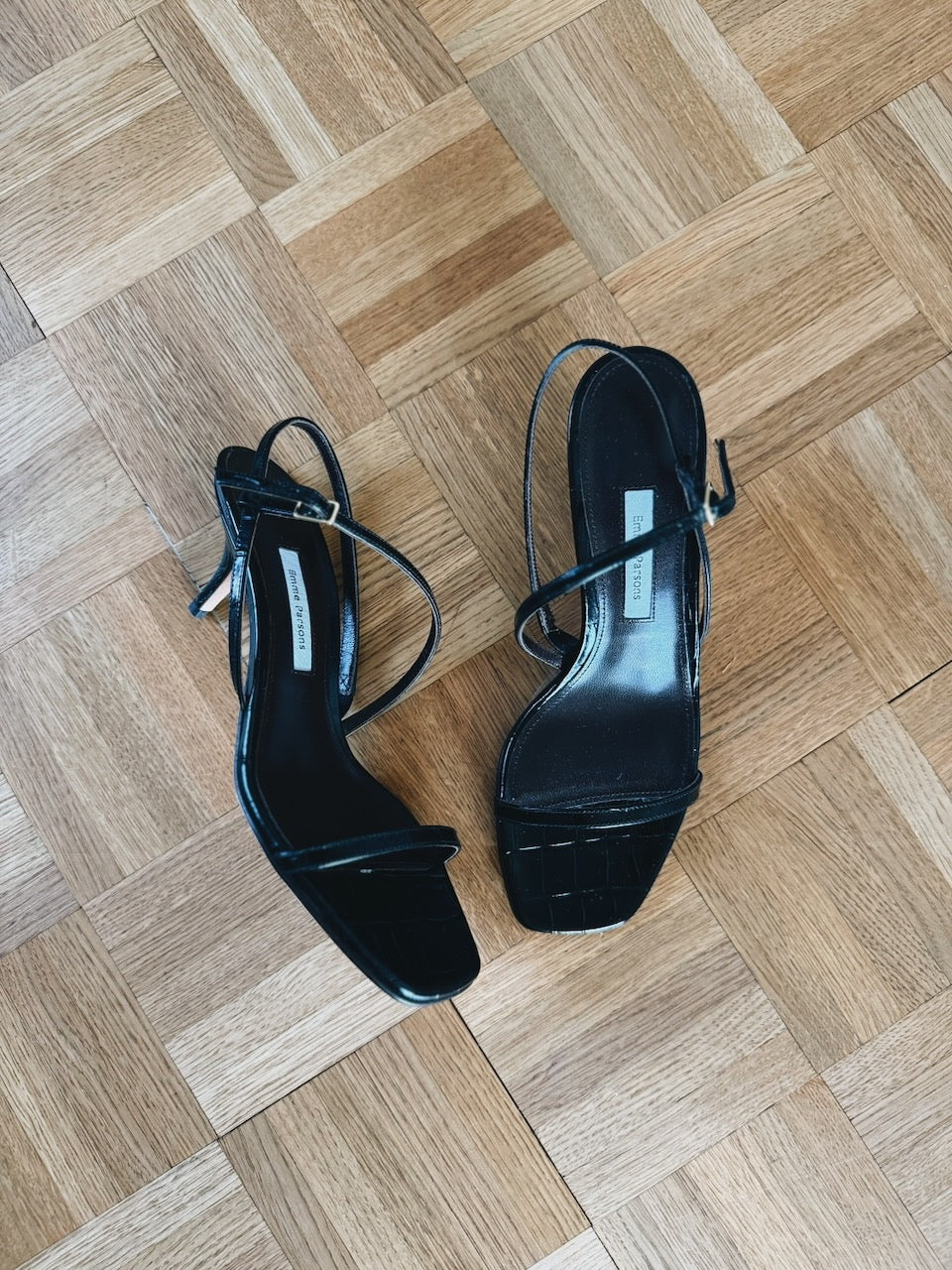 Emme Parsons 'Hugo' black embossed leather low heel sandals Palace of Nowhere