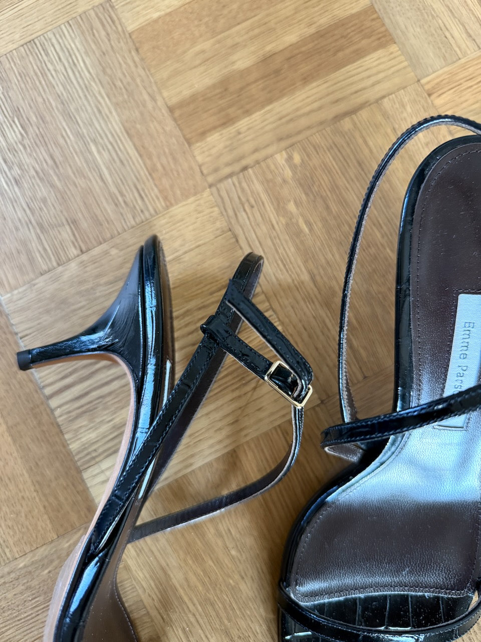 Emme Parsons 'Hugo' black embossed leather low heel sandals Palace of Nowhere