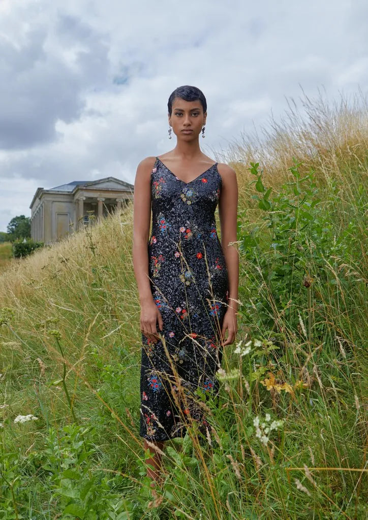 Erdem x H&M black floral sequin dress Palace of Nowhere