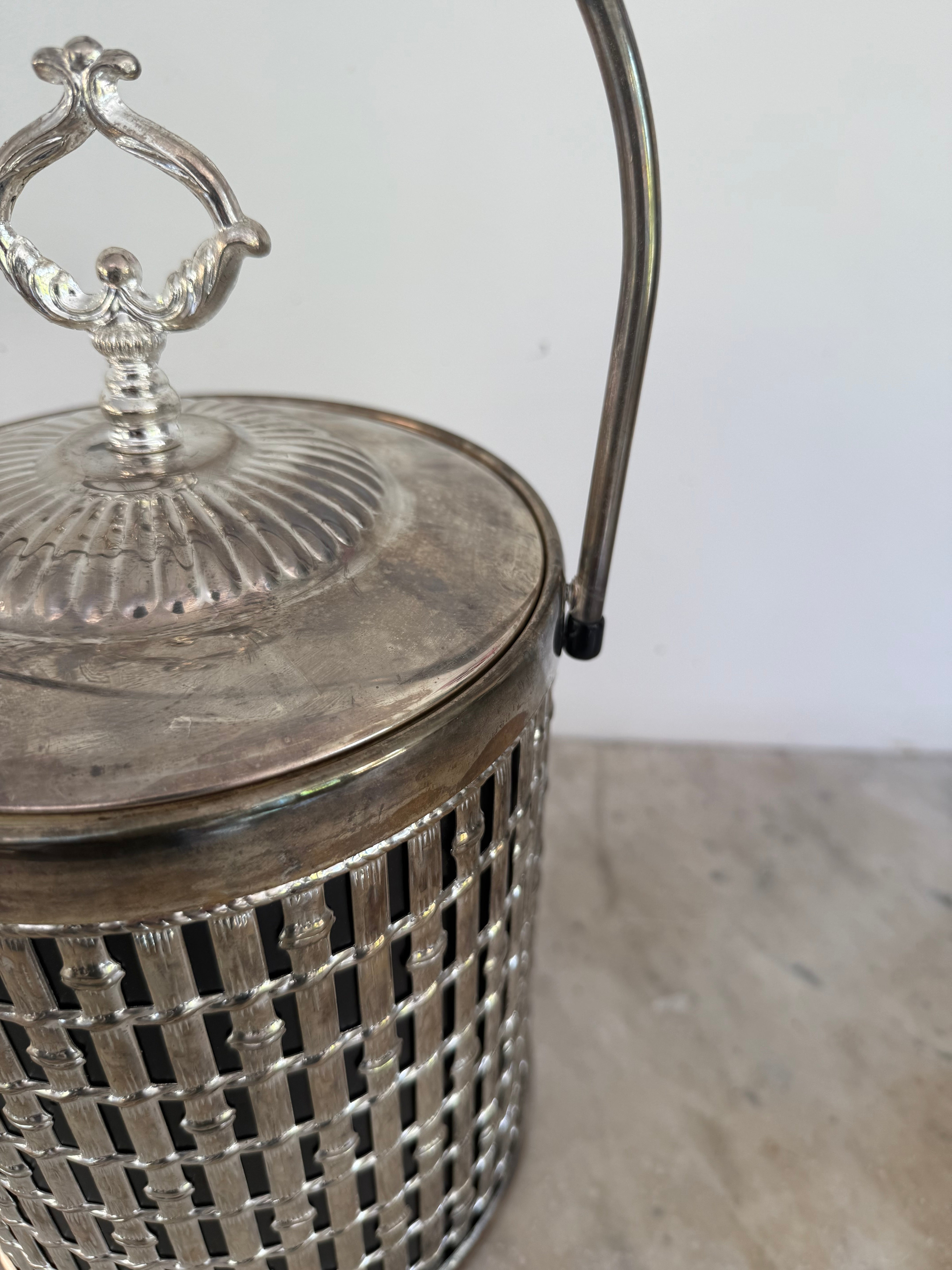 Extra large mid-century thermal silver-plated faux bamboo ice bucket