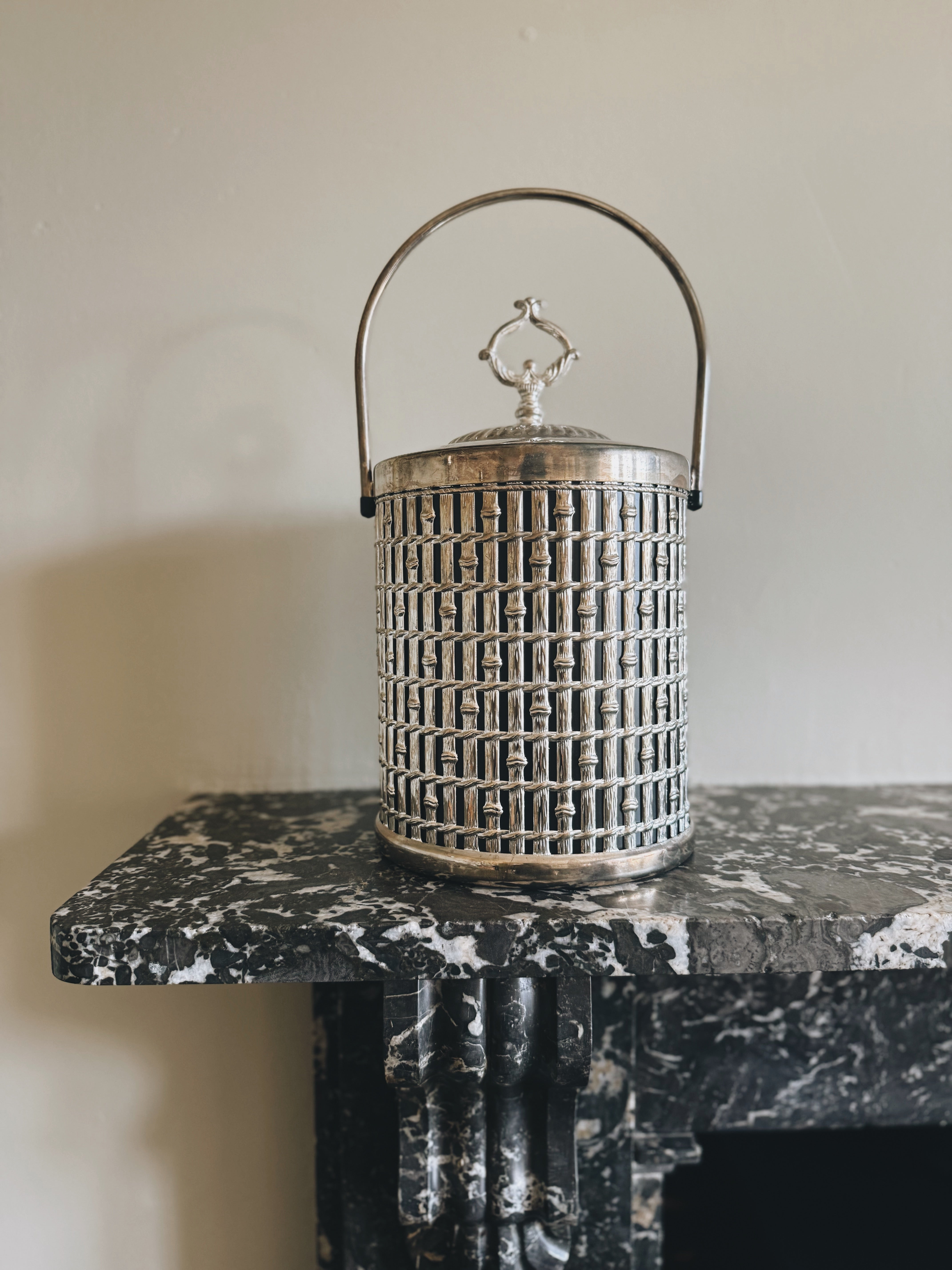 Extra large mid-century thermal silver-plated faux bamboo ice bucket