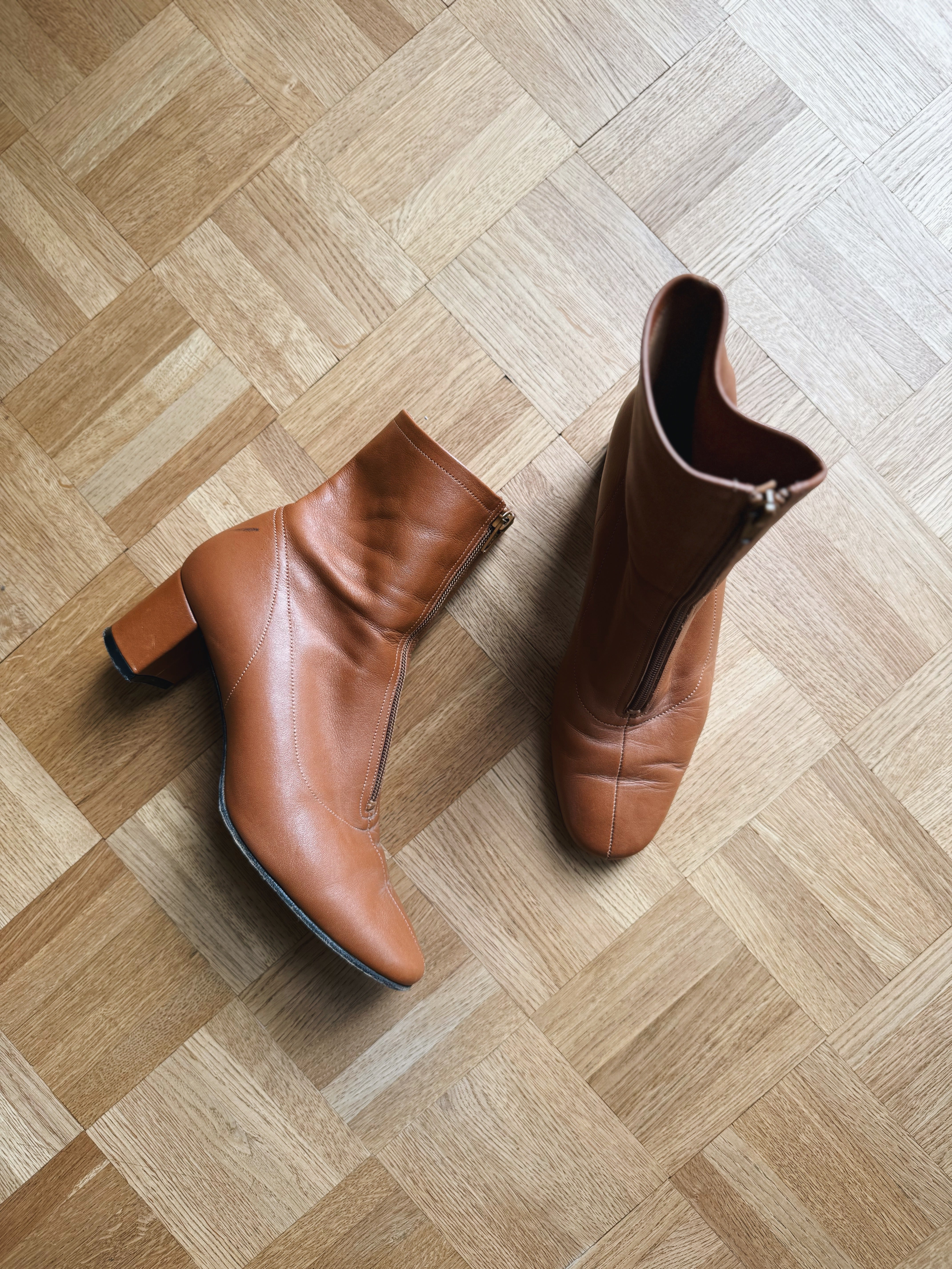 By Far Neva caramel leather ankle boots at Palace of Nowhere