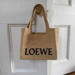 Loewe braided straw & leather tote bag