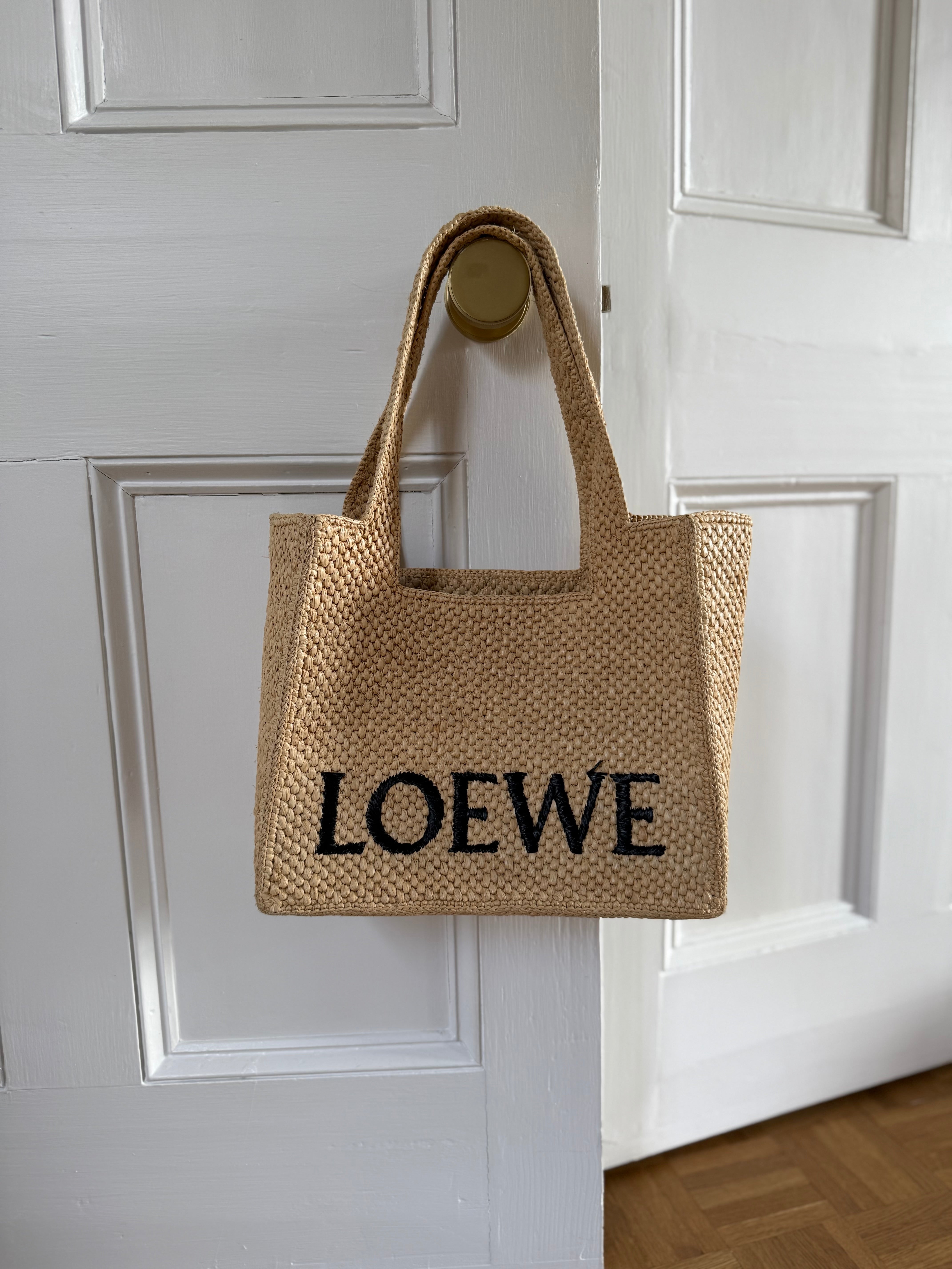 Loewe braided straw & leather tote bag