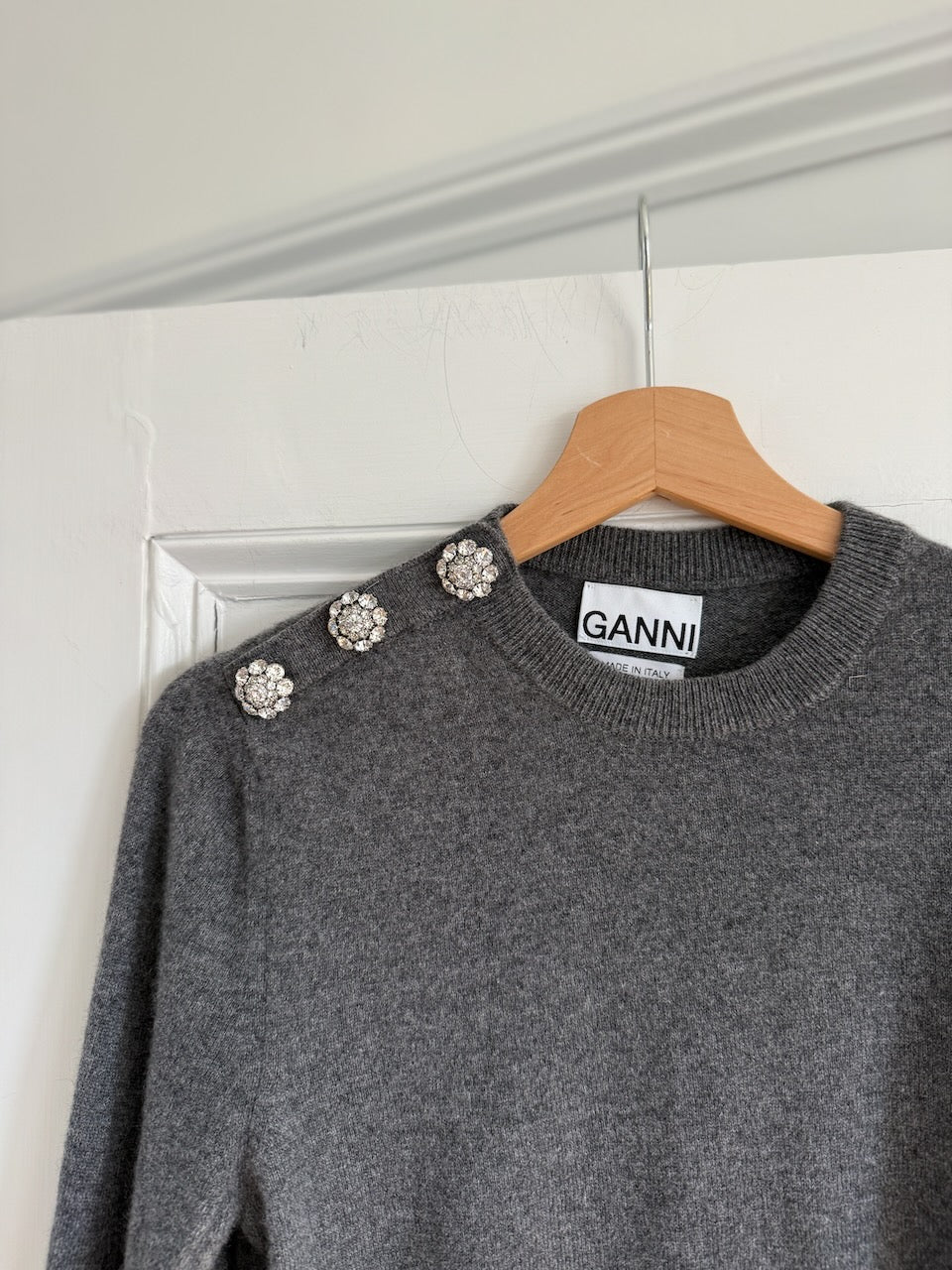 Ganni grey cashmere crystal embellished jumper palace of nowhere