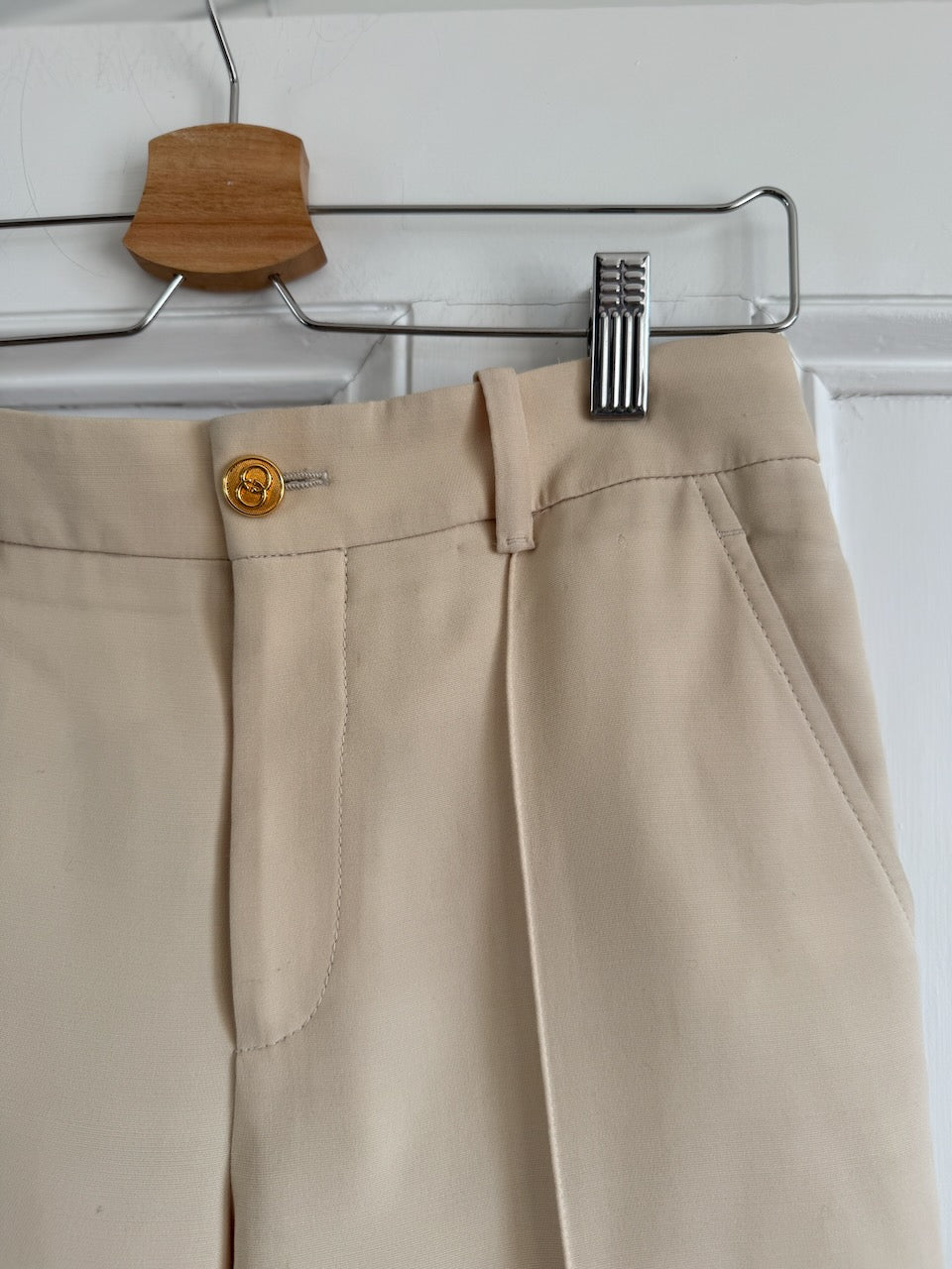 Gucci beige silk wool blend high-waisted flare trousers UK6