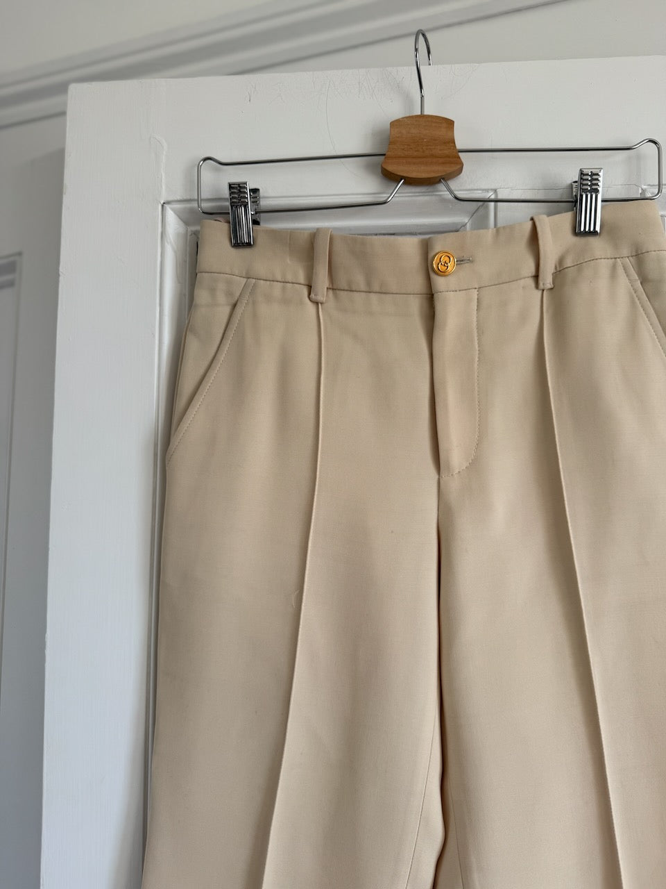 Gucci beige silk wool blend high-waisted flare trousers Palace of Nowhere