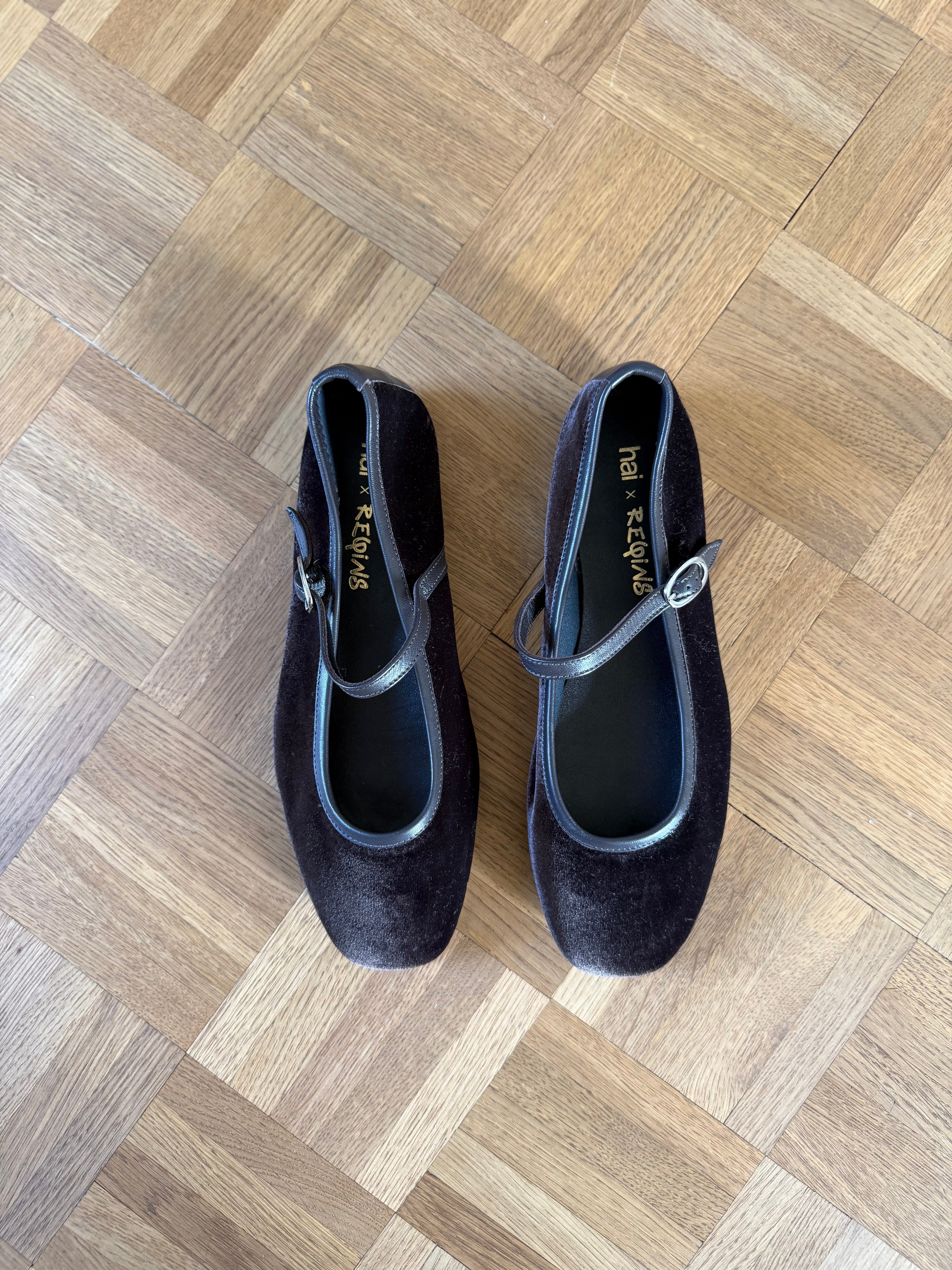 Hai x Reqins Honree chocolate velvet flats at Palace of Nowhere