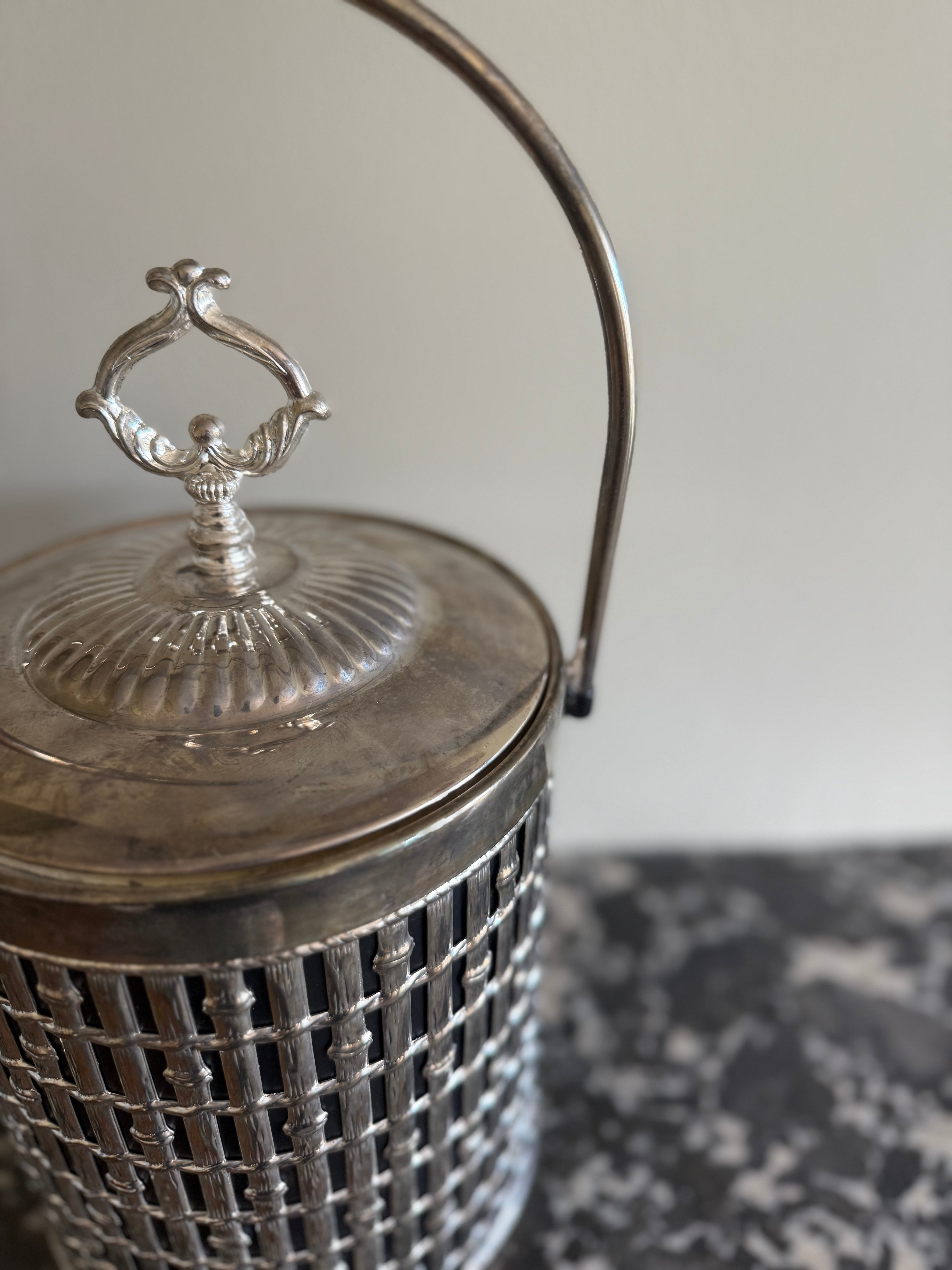 Hollywood Regency mid-century thermal silver-plated faux bamboo ice bucket