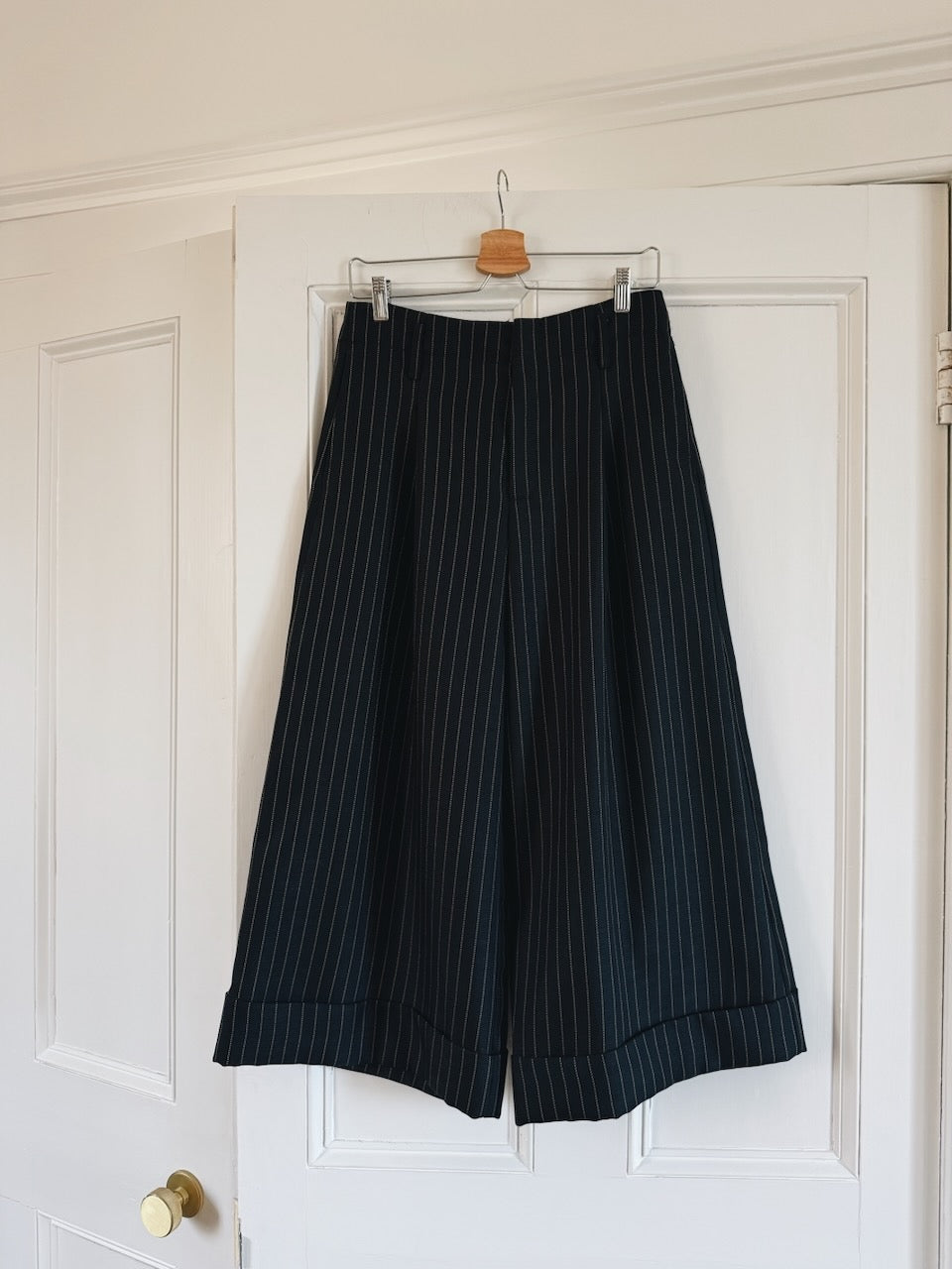 Hope Stockholm 'Far' navy pin stripe wide leg cropped trousers  Palace of Nowhere
