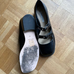 Sandy Liang Spazzolato black leather double strap flats