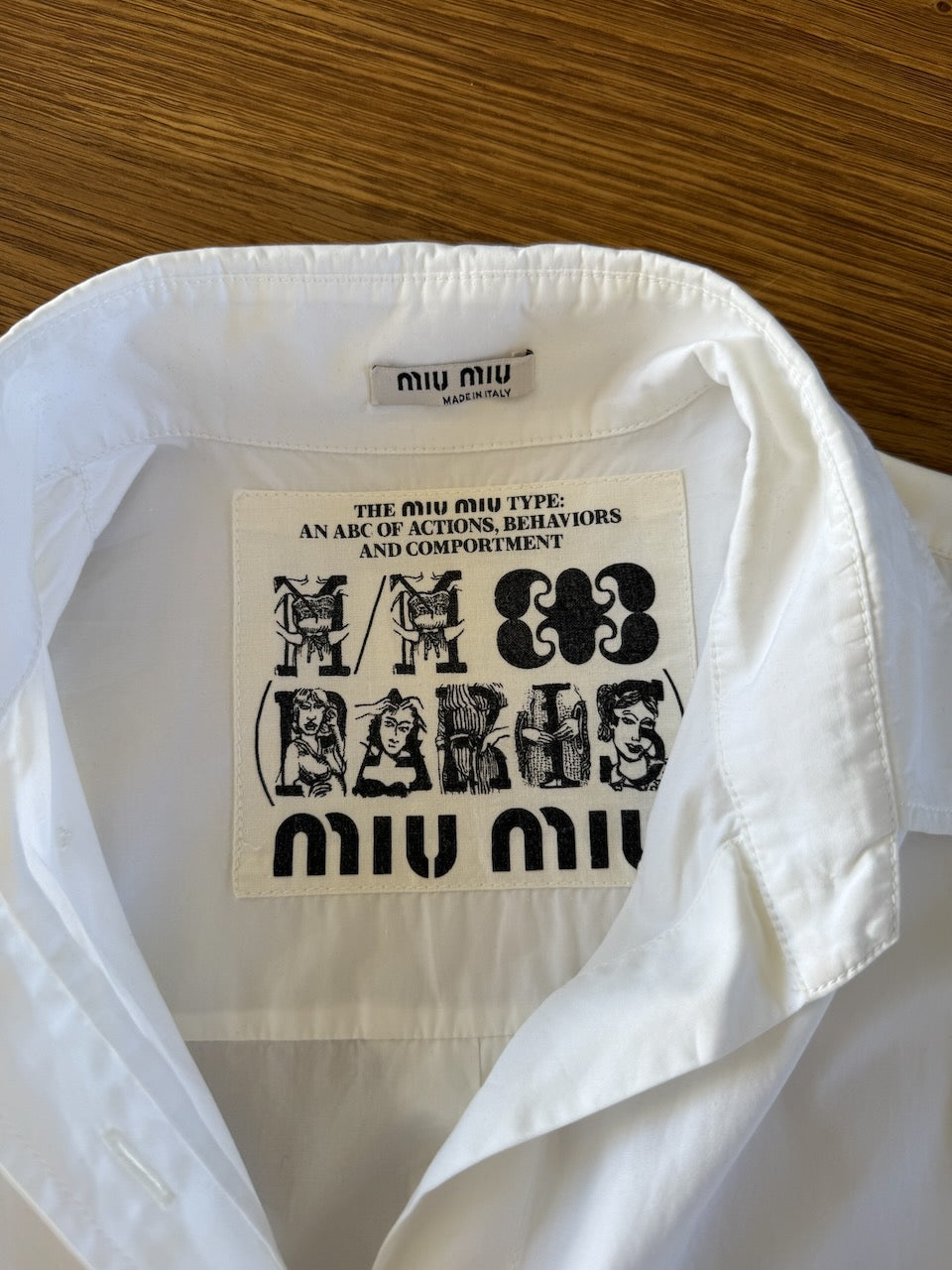 Miu Miu SS18 graphic alphabet motif white cotton shirt Palace of Nowhere