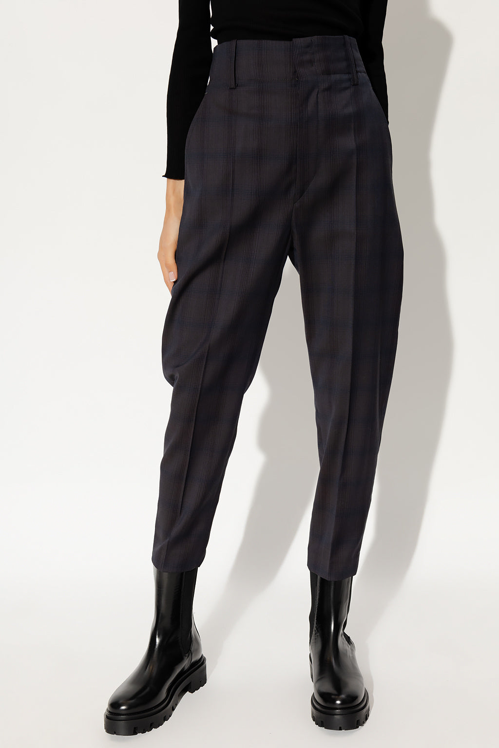 Isabel Marant Etoile charcoal grey checked wool blend 'Noah' trousers Palace of Nowhere